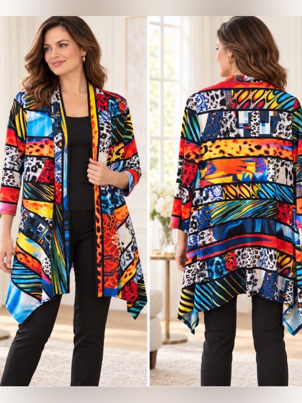 Frank Lyman Design Multicolor Abstract Open Front Jacket Size 10
